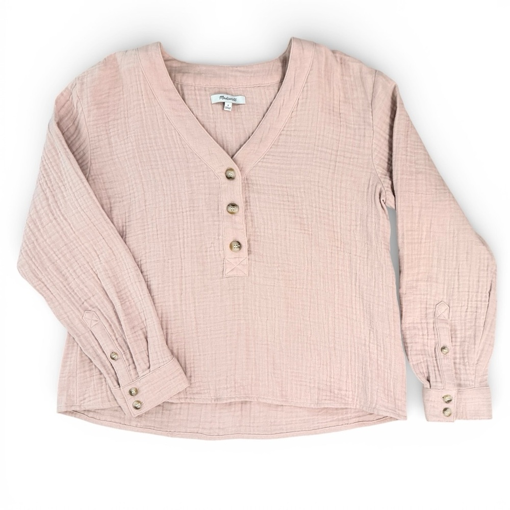 Madewell Blush Gauze Cropped Henley Boxy Coastal Cottagecore Top Small